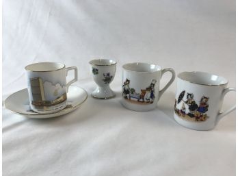 Miniature Vintage Tea Cup Collection & Small Porcelain (Some Chips On Cat Cups, See Photos)