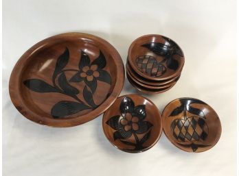Vintage Handcrafted Set Of Wooden Bowls