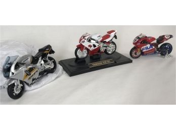 Collection Of 3 Highly Detailed Vintage Scale Motorcycle Replicas