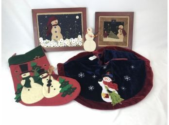 Wonderful Snowman Themed Lot Featuring Artisan Made Framed Quilted Snowman Images (see Photos)