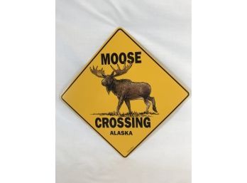 Metal Yellow Moose Crossing Alaska Sign
