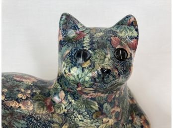 Unique Floral Decoupage Sitting Cat  Sculpture