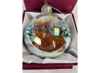 Beautiful Old World Christmas Hand Painted Deer Winter Scene Glass Ball Ornament