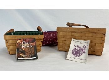 2 Handmade Longaberger Baskets Including Small Tea Basket & Hanging Basket