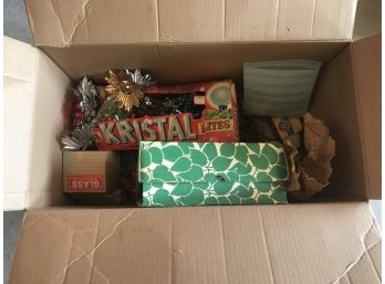 Box Full Of Assorted Vintage Christmas Ornaments