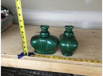 Two Green Vintage Ceramic Vases