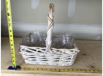Set Of Eight Fancy Glasses With Wicker Basket