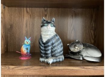 Three Cute Metal Cat Sculptures