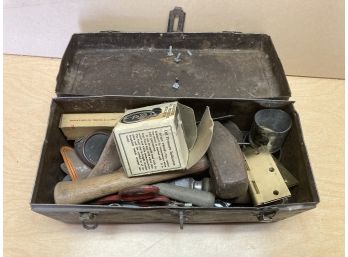 Vintage Black Toolbox With Great Assortment Of Tools And Vintage Items