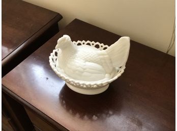 Vintage Glass Chicken Dish With Removable Lid