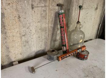 Vintage Sprayer And Duster With Glass Jar