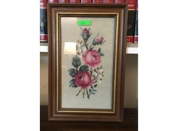 Beautiful Framed Needlepoint Of Roses/flower Art