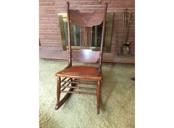 Vintage Wooden Rocking Chair With Leather Seat.