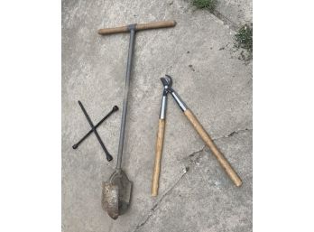 Three Tools Including Post Hole Digger