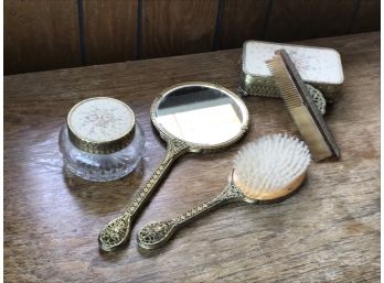 Beautiful Antique Mirror Brush And Comb Set With Containers