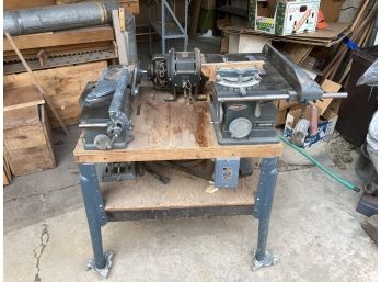 Craftsman Brand Vintage Tablesaw And Planer On Rolling Metal Table