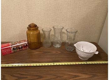Mismatch Lot Of Vintage Glass, Ceramic Piece And Vintage Christmas Ornament Style Candle Holders