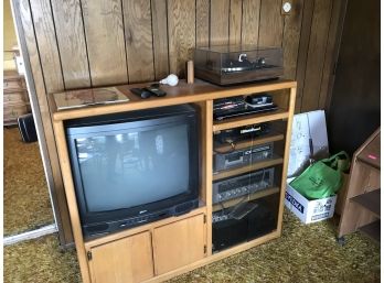 Awesome Entertainment Center With Record Player, Television, Cabinet, Radio With Tape Deck, And A VCR