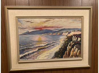 Large Vintage Dreher Signed And Framed Oil Seascape Sunset
