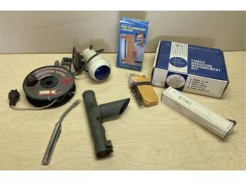 Neat Assortment Of Vintage Electronics And Items Featuring Family Radiation Measurement Kit And Vintage Light