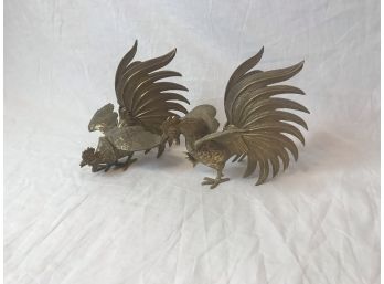 Set Of Vintage Brass Show Roosters