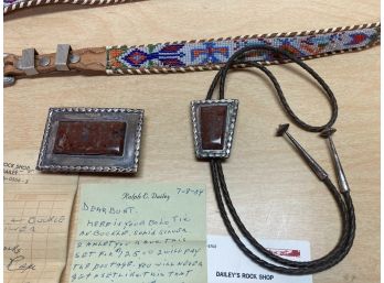 Matching Sterling Silver Bolo Tie And Belt Buckle With Beaded Belt And Note From Jeweler
