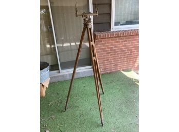 Fantastic And Beautiful Antique Wooden And Brass Survey Tripod