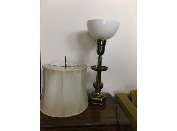 Vintage Brass Table Lamp With Light Colored Lamp Shade