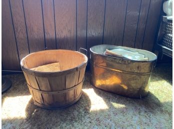 Big Vintage Copper Tub And Wooden Basket