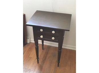 Really Cool Vintage Dark Wooden Table With Spindle Legs And White Pulls