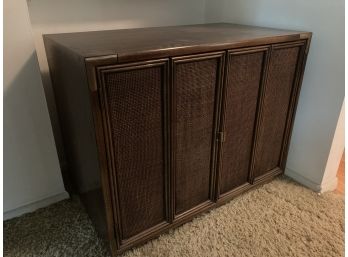 Beautiful Mid Century Hutch With Folding Wicker Screened Doors And Magnetic Door Clasps