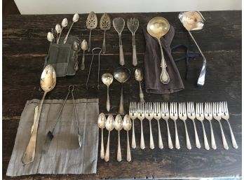 Large Assortment Of Antique And Vintage Plated Silverware Featuring Ladles And Serving Spatulas
