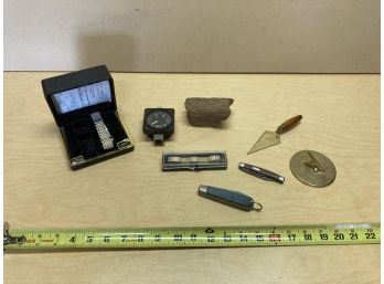 Assortment Of Knickknacks Including To Jack Knives And To Watch Bands