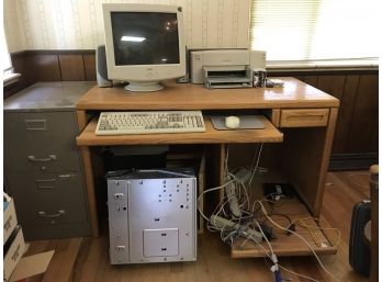 Computer Desk With Computer Case Keyboard Mouse Monitor Speakers And Printer Included