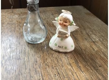 Vintage Petite Japanese Made China Angel Bell And Small Vintage Clear Glass Piece