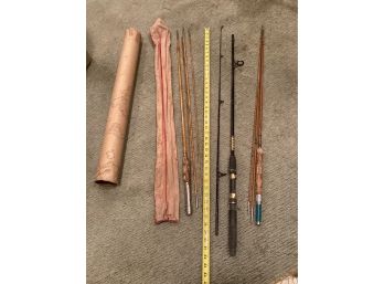 Lot Of Two Bamboo Fishing Poles And One Vintage Fishing Pole