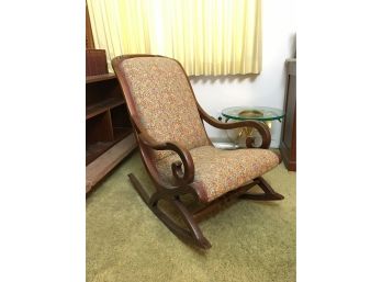 Vintage Wooden Rocking Chair With Upholstered Floral Print