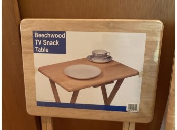 Two Collapsible Beachwood TV Snack Tables