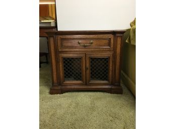 Vintage Wooden Bookcase With Leaded Glass Doors