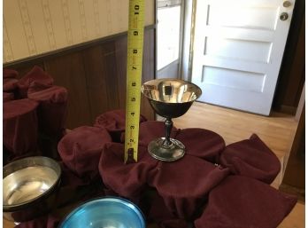 Collection Of Matching Silver Plated Chalices Small And Large And Two Silver Plated Bowls With Glass Interior
