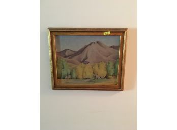 Framed Nellie Killgore Klinge Painting Of House In The Valley By The Mountains
