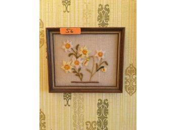 Cute Hand Stitched Framed Picture Of Yellow Flowers