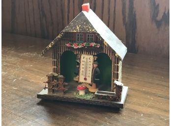 Vintage Western Germany Made Houses With Glass Thermometer And Humidity Monitor Figures