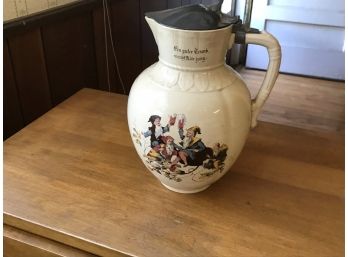 Really Unique Large Ceramic German Antique Picture With Metal Lid
