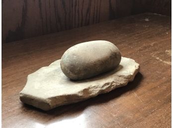 Antique, Grinding Stone And Dish