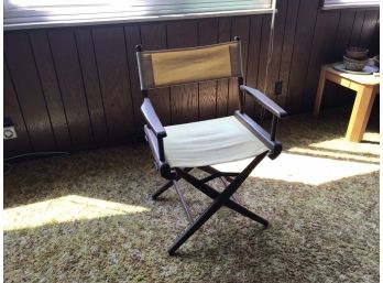 Set Of Four Mid Century Director Style Collapsible Wooden Chairs (one With Fabric, Three Without)