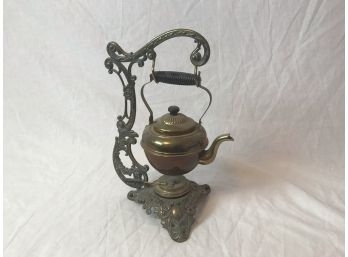 Wonderful Antique Brass Teapot With Ornate Hanging Display With Unique Temperature Control