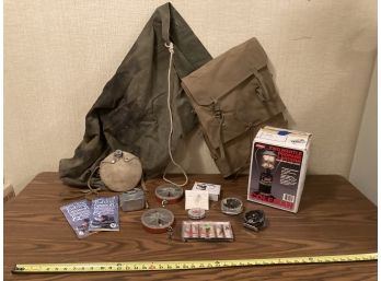 Assortment Of Vintage Scouting, Fishing, And Camping Related Items