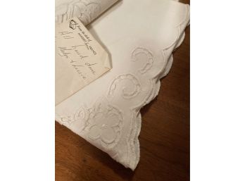 Vintage Handmade Ornate Linens With Note Reading 'handmade By Madge And Lessie'