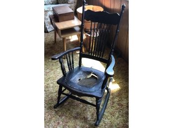 Antique Rocking Chair With Damaged Leather Seat